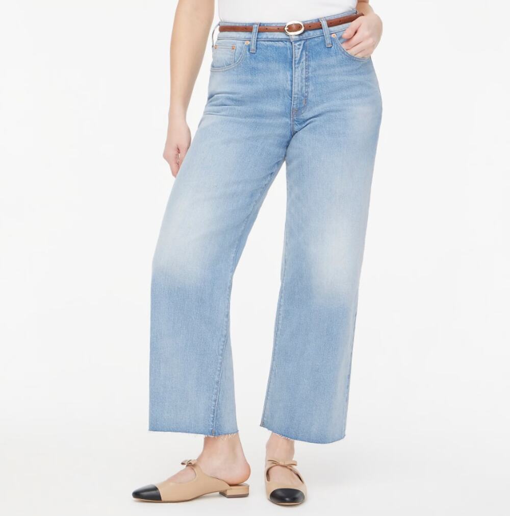 J.Crew Curvy Wide-Leg Cropped Jeans Womens Sz 34 Petite Blue High Waist Stretch